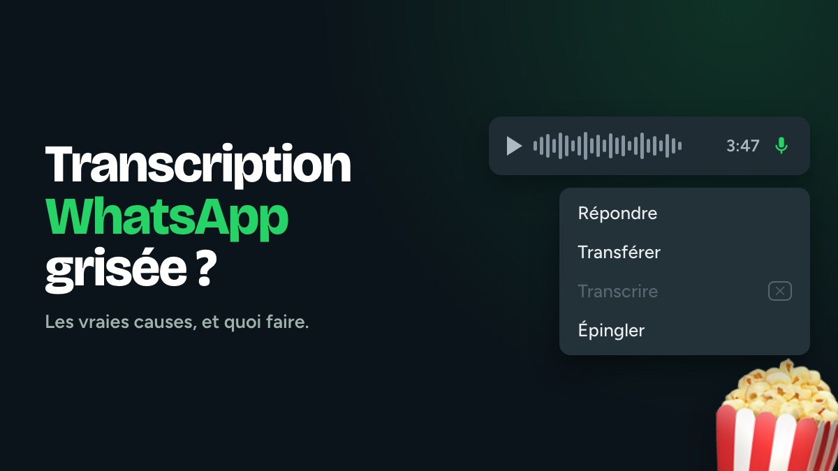 Message vocal WhatsApp avec l'option de transcription grisée sur un smartphone