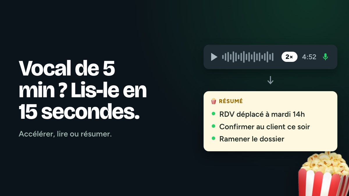 Message vocal WhatsApp de plusieurs minutes avec le bouton de vitesse de lecture 2x