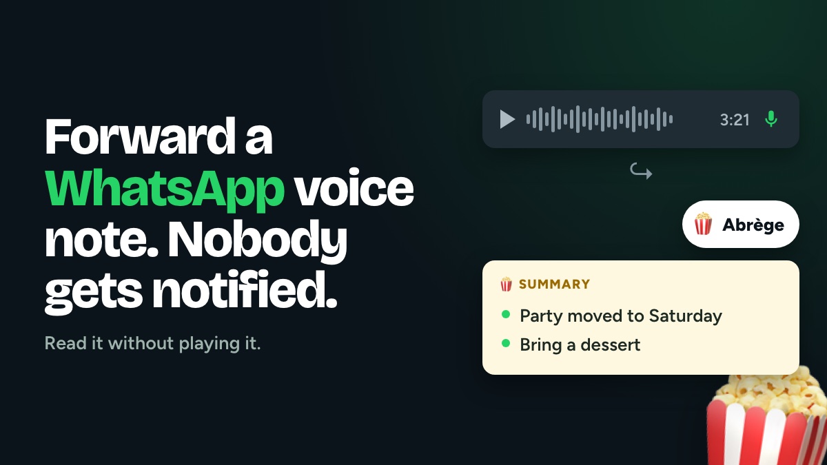 A WhatsApp voice note being forwarded from a chat with the Forward menu open