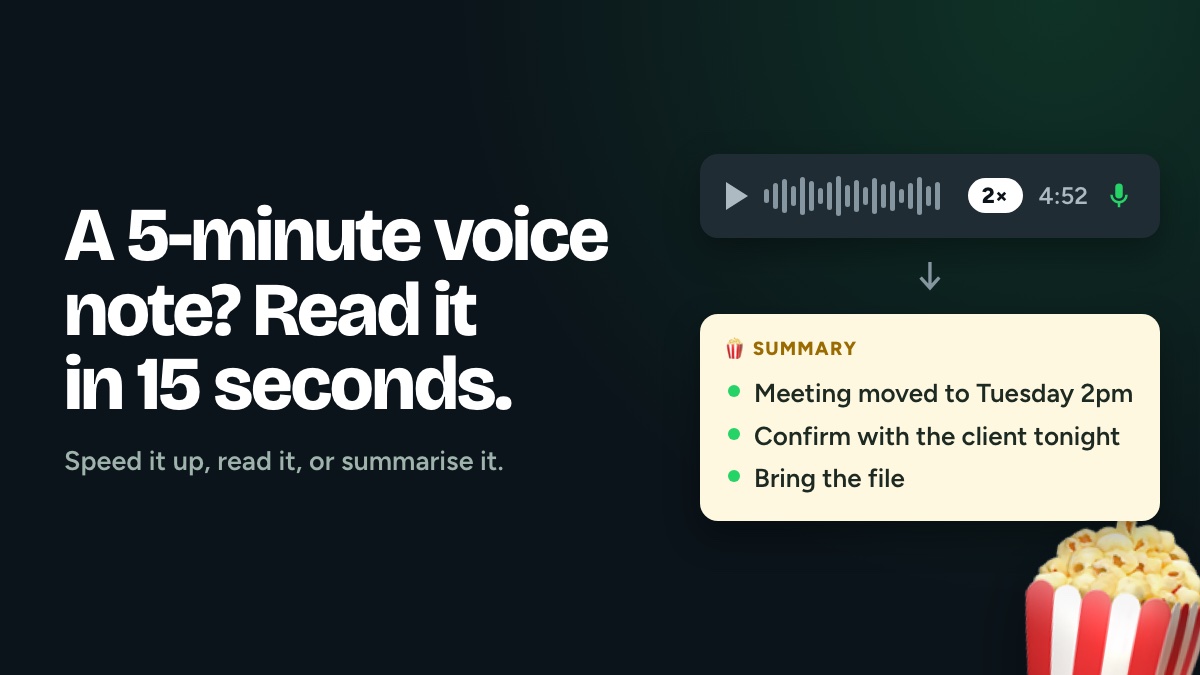 A WhatsApp voice note playing with the 2x speed button highlighted