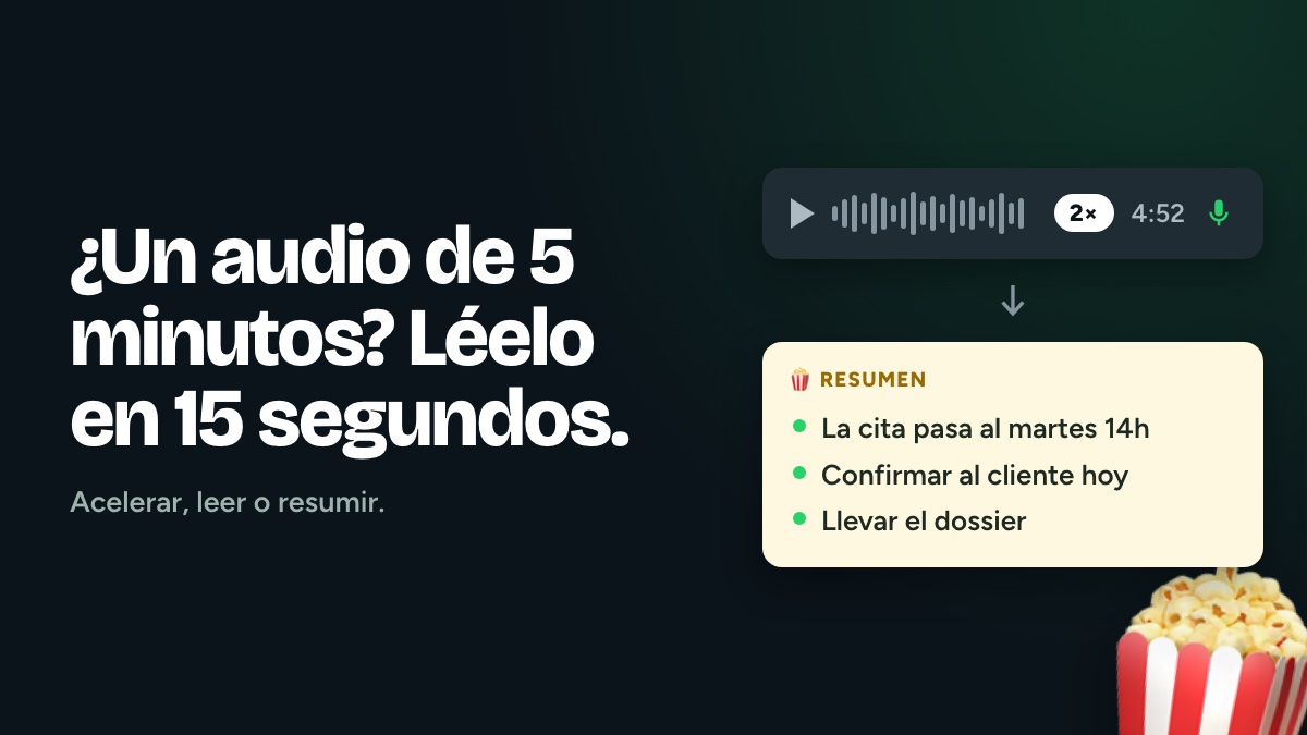 Un audio de WhatsApp de más de cinco minutos con el botón de velocidad 2x a la vista