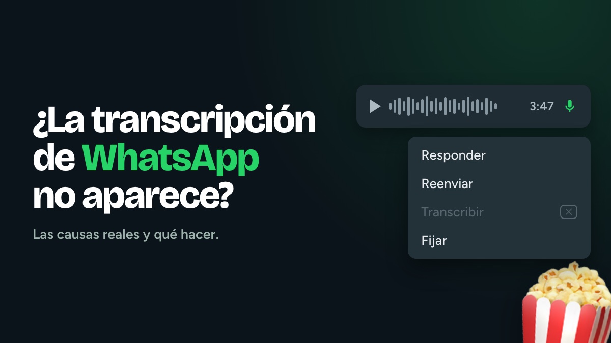 Un móvil con la opción Transcribir de WhatsApp en gris debajo de un mensaje de voz